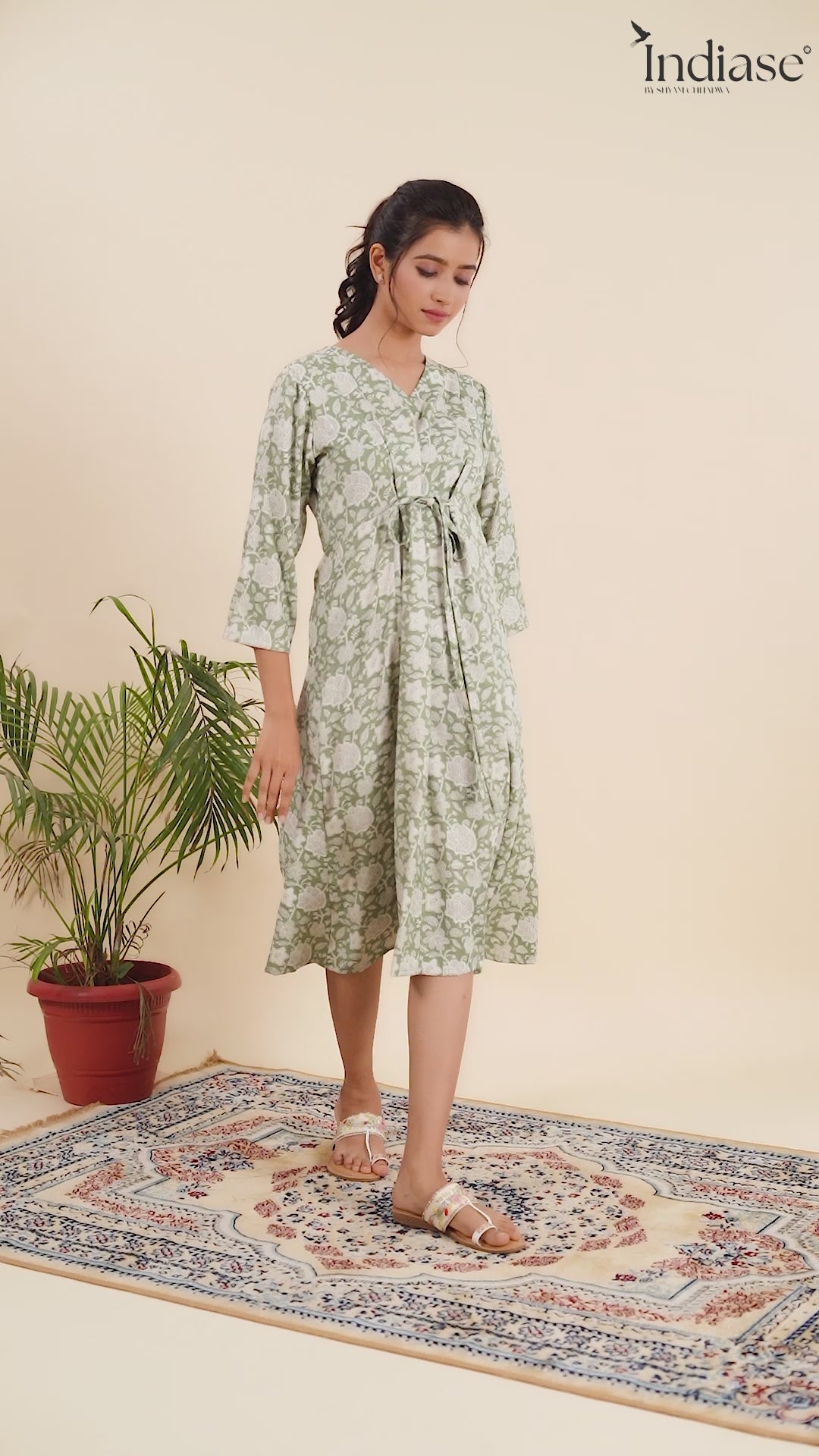 Dress with Elegant Floral Print and a Flattering Tie-Up Waist.