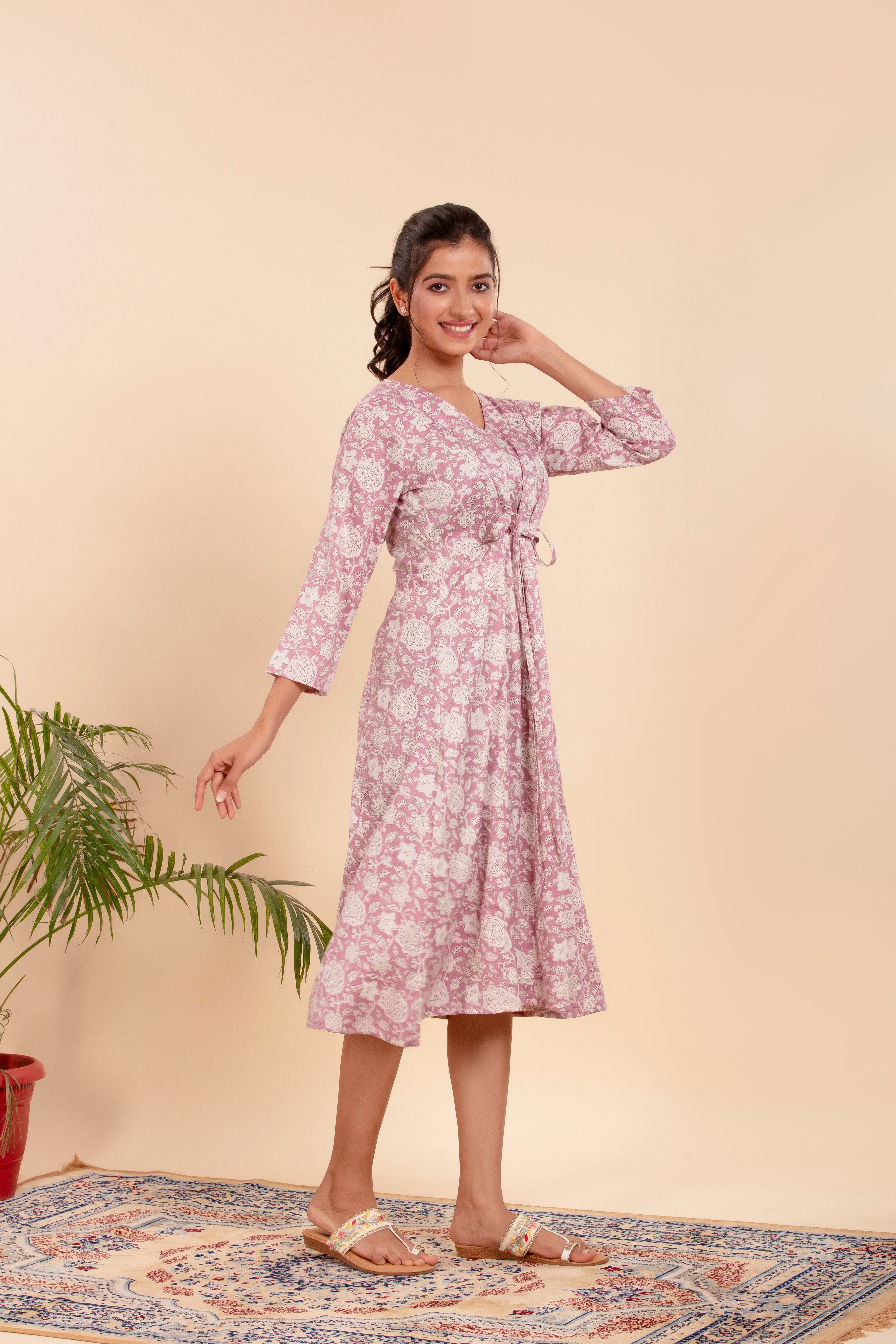 Dress with Elegant Floral Print and a Flattering Tie-Up Waist.