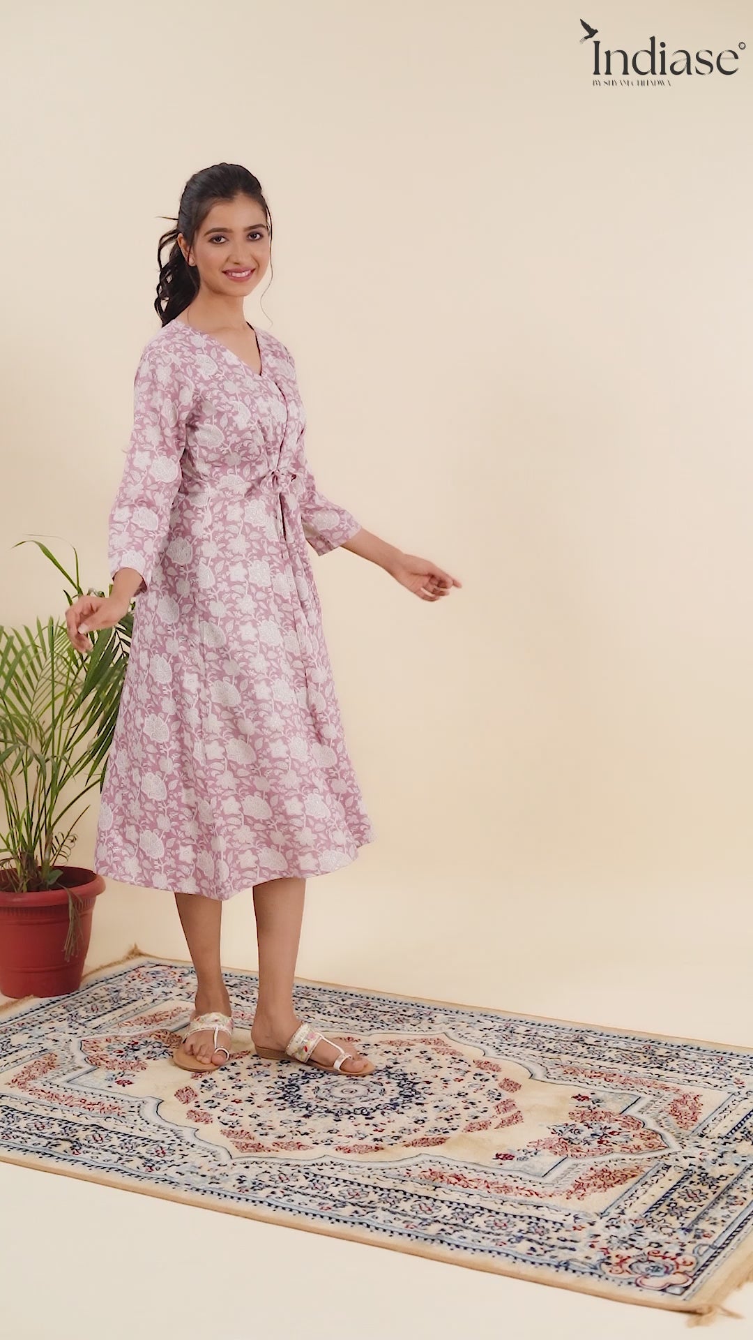 Dress with Elegant Floral Print and a Flattering Tie-Up Waist.