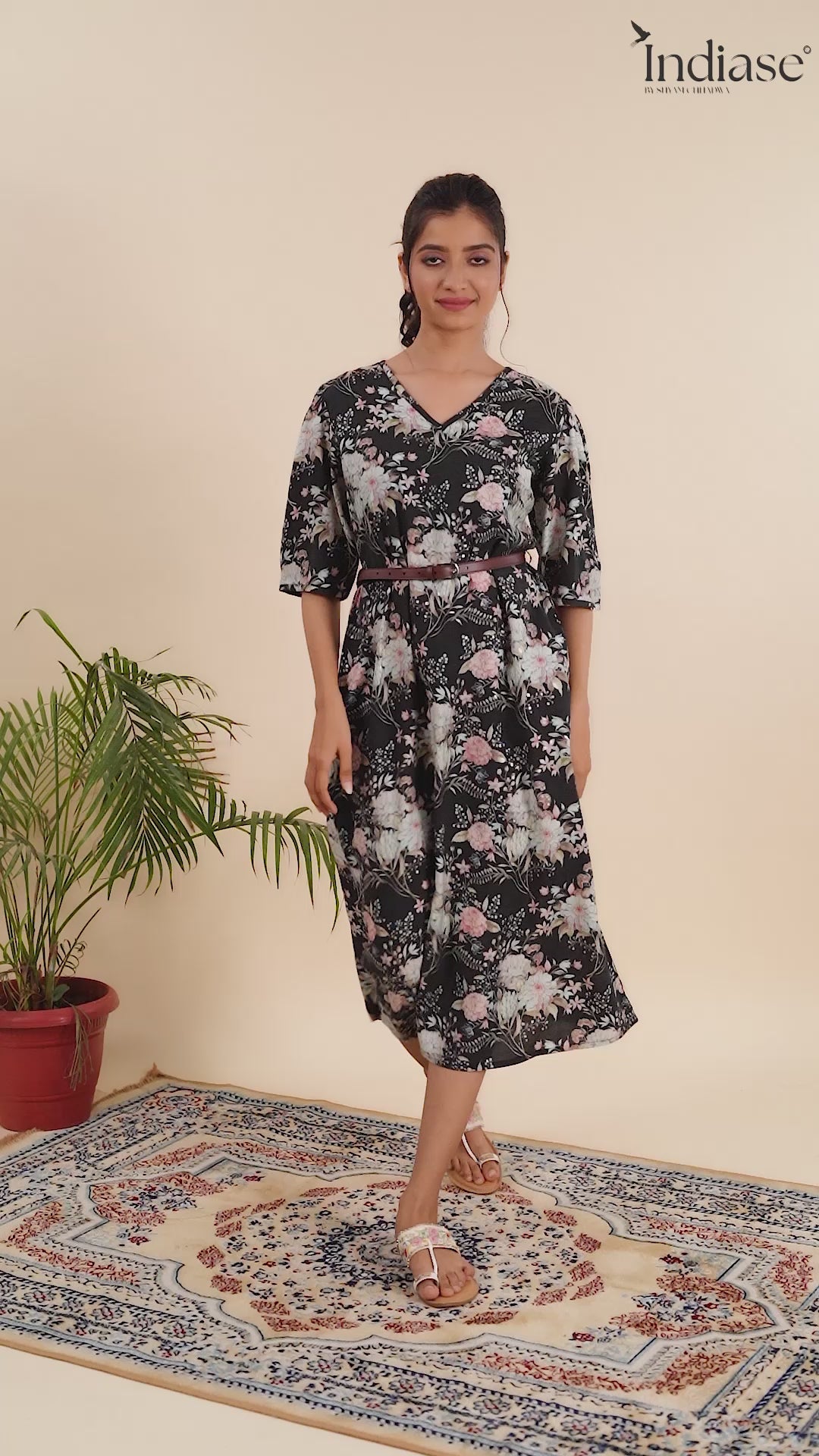 Dress Featuring a Beautiful Floral Print with a Stylish Waist Belt.