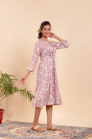 Dress with Elegant Floral Print and a Flattering Tie-Up Waist.